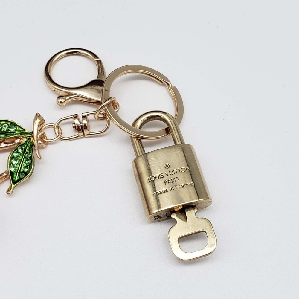 LV Gold Padlock 🔑 Authentic Louis Vuitton Charm + Unbranded Cherry Keychain - Picture 6 of 7